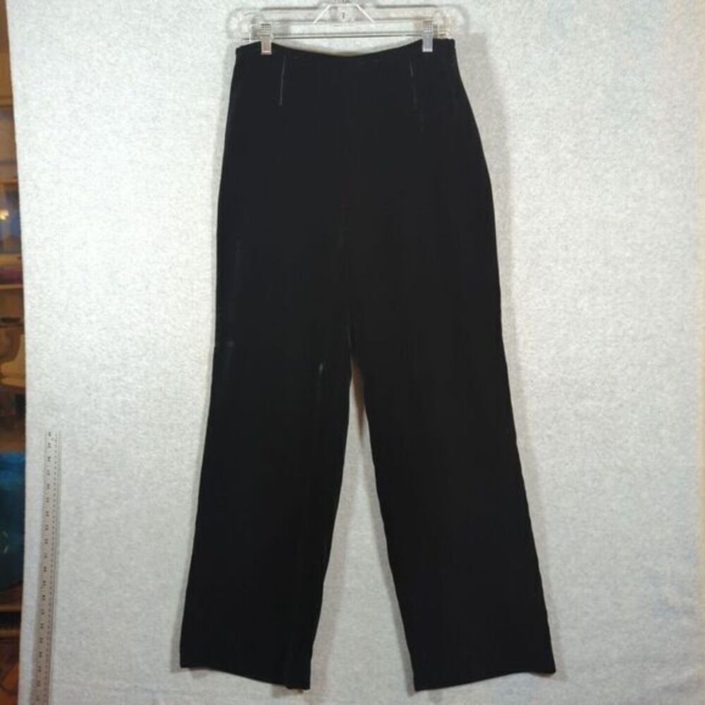 RENA ROWAN Vintage Black Velvet Wide Leg Pants Women's 12 Rayon Silk Lined Y2K